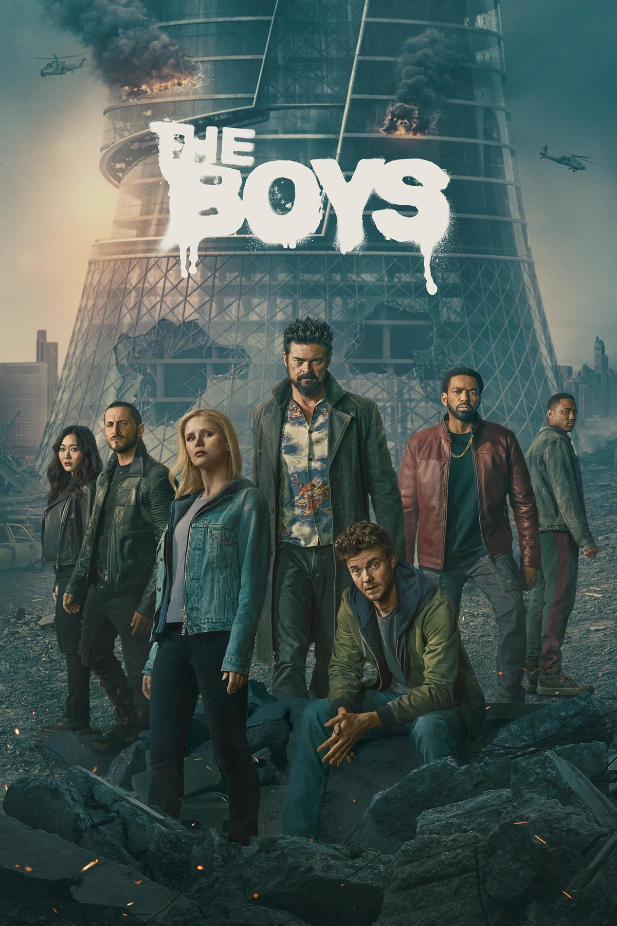 Elenco de The Boys enfrentándose a los superhéroes de Vought